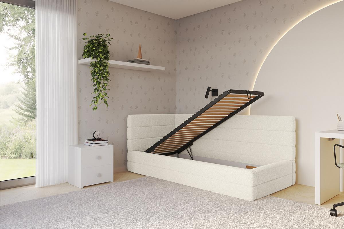 EINZELLBETT Jugendbett mit Bettkasten, Rechts - BEMY 100x200 Beige - Perlmutt, Holzwerkstoff/Textil (100/200cm) - ALTDECOR