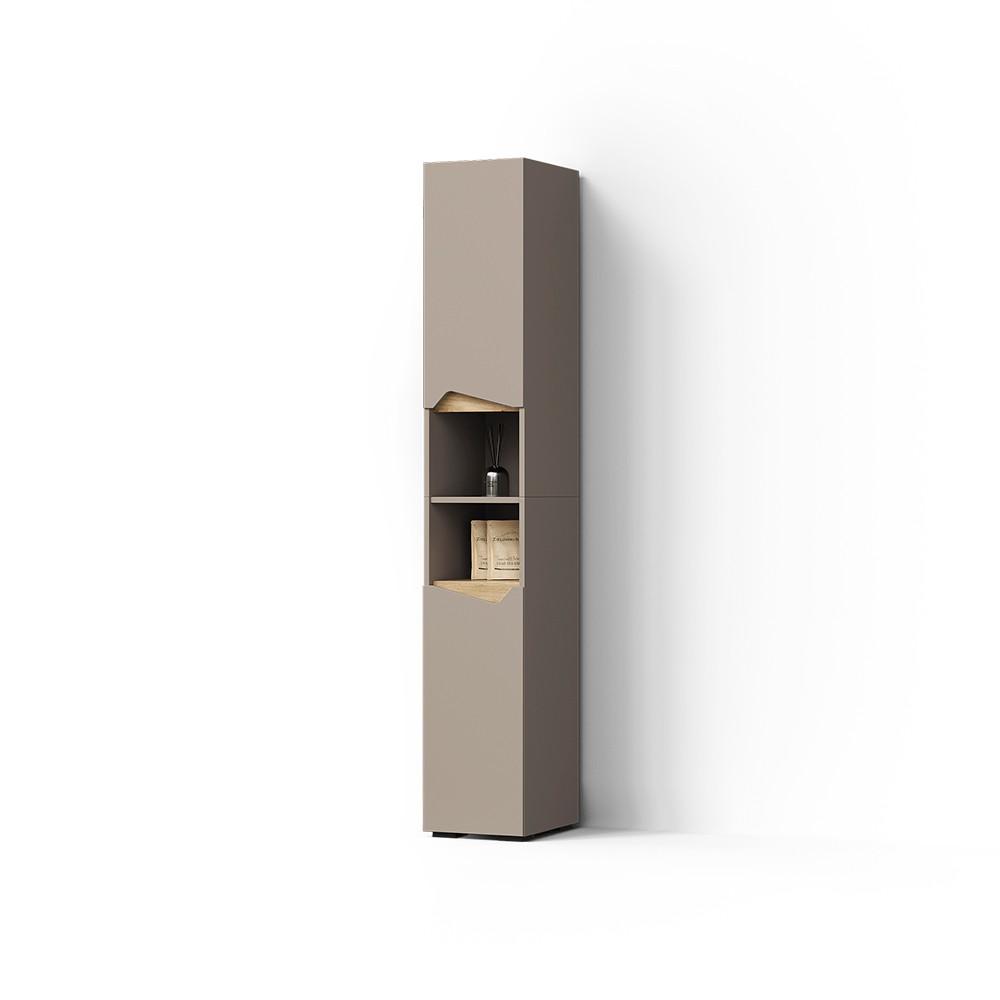 BADSCHRANK Timavo Greige 30 x 180 cm mit Türen, und offenen Fächern - Greige, Holzwerkstoff (30/180/35cm) - Livinity®