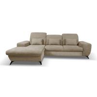ECKSOFA LUCE L-S Beige Plüsch-Stoff mit Schlaffunktion - Beige, Holz (279/172cm) - MASSENO