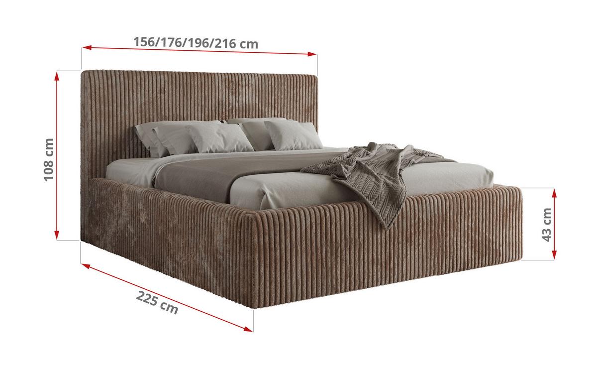 POLSTERBETT TILIANO CLASSIC 200/200 - Braun Cord - Pocket-Matratze - Braun, Textil (200/200cm) - MKS