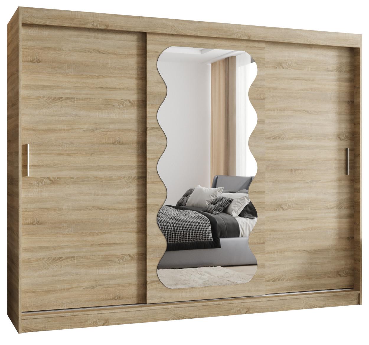 SCHIEBETÜRENSCHRANK mit Spiegel SPOTI 200/250/62 3-türig - Silberfarben/Sonoma Eiche, Holz (250/200/62cm) - MÖBEL KRYSPOL
