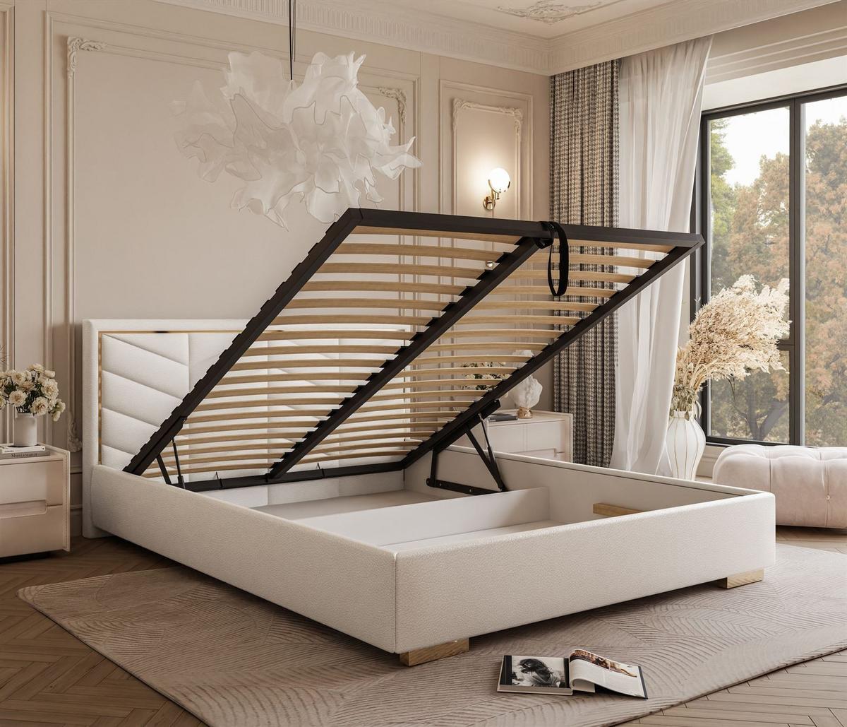 POLSTERBETT AURORA 180x200 mit Bettkasten Madryt 920 - Weiß, Textil (180/200cm) - Lookway