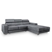 ECKSOFA NOTO R-S Grau Velours-Stoff mit Schlaffunktion - Silberfarben/Grau, Holz/Textil (267/190cm) - MASSENO