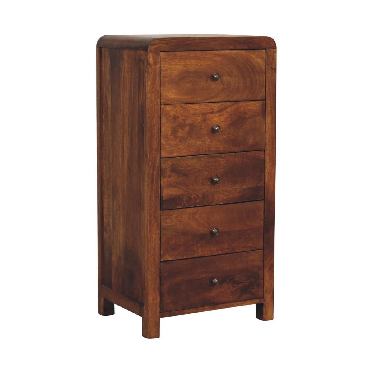 TALLBOY Aspen mit 5 Schubladen, Braun - Messingfarben/Braun, Mangoholz/Holz (45/90/35cm) - Artisan Furniture