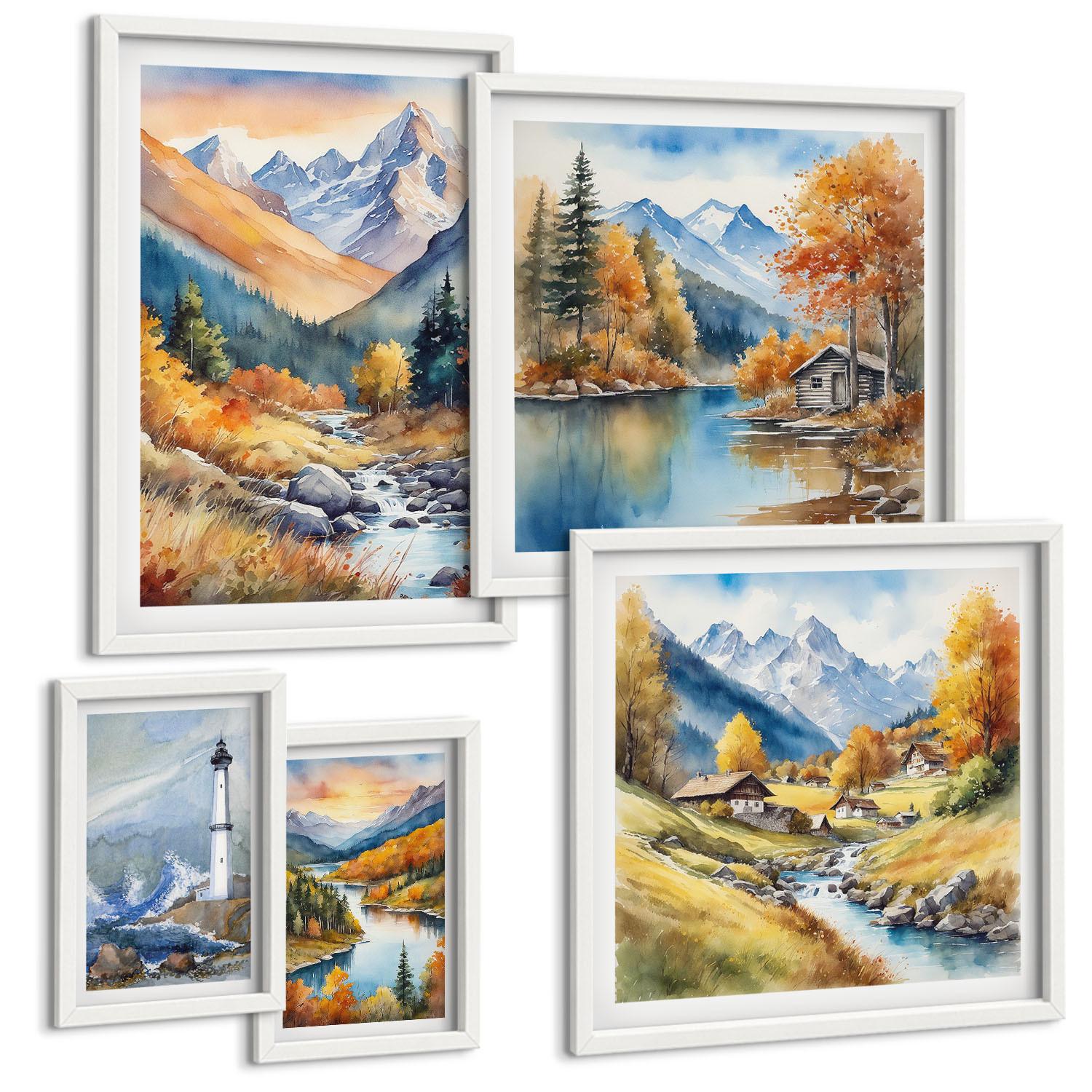BILDER SET 5er Set - 50x50 cm & 20x30 cm & 40x60 cm Weißer Rahmen - Polnische Städte Ustka Tarnów Sopot - Weiß, Kunststoff (40/60cm) - TULUP