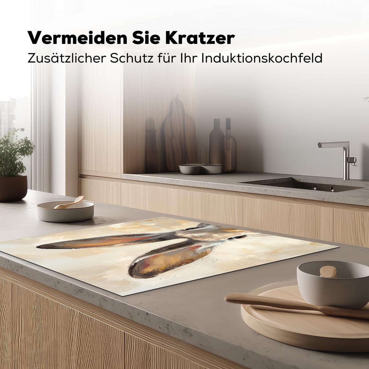 HERDABDECKPLATTE Hase - Ohren - Braun Induktionsmatte 78x78 cm - Beige, Kunststoff (78/78/0.2cm) - MuchoWow