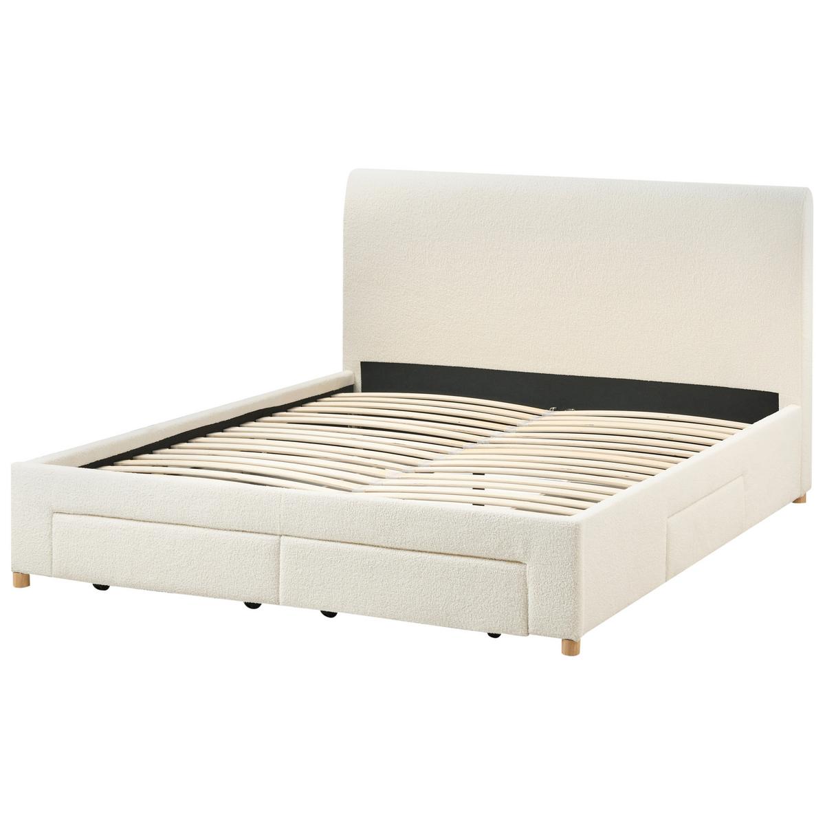 BETT mit Schubladen 160/200 cm Bouclé Hellbraun Soutrin - Hellbraun, Textil (160/200cm) - Beliani
