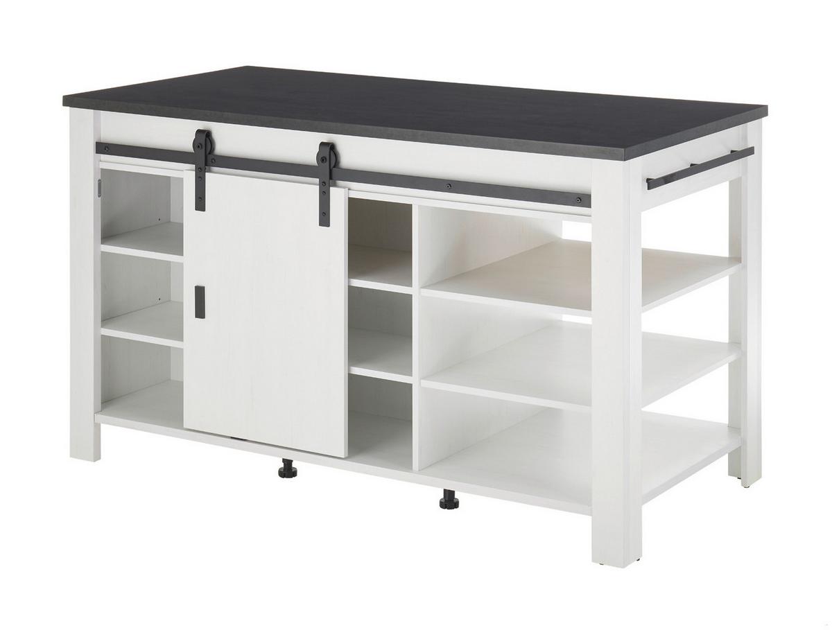 KÜCHENINSEL weiß Pinie, anthrazit Landhaus 162 cm, Kochinsel freistehend - Anthrazit/Schwarz, Holzwerkstoff/Metall (162/93/77cm) - Furn.Design