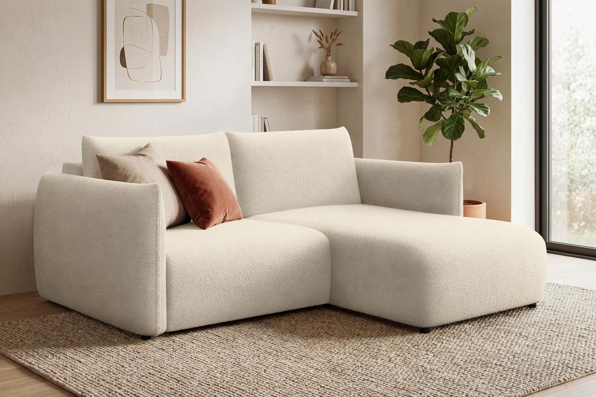 ECKSOFA TAUER 3-Sitzer RECHTS, Bouclé-Stoff ecru - Ecru/Schwarz, Holz/Textil (206/173cm) - Courtois Laville