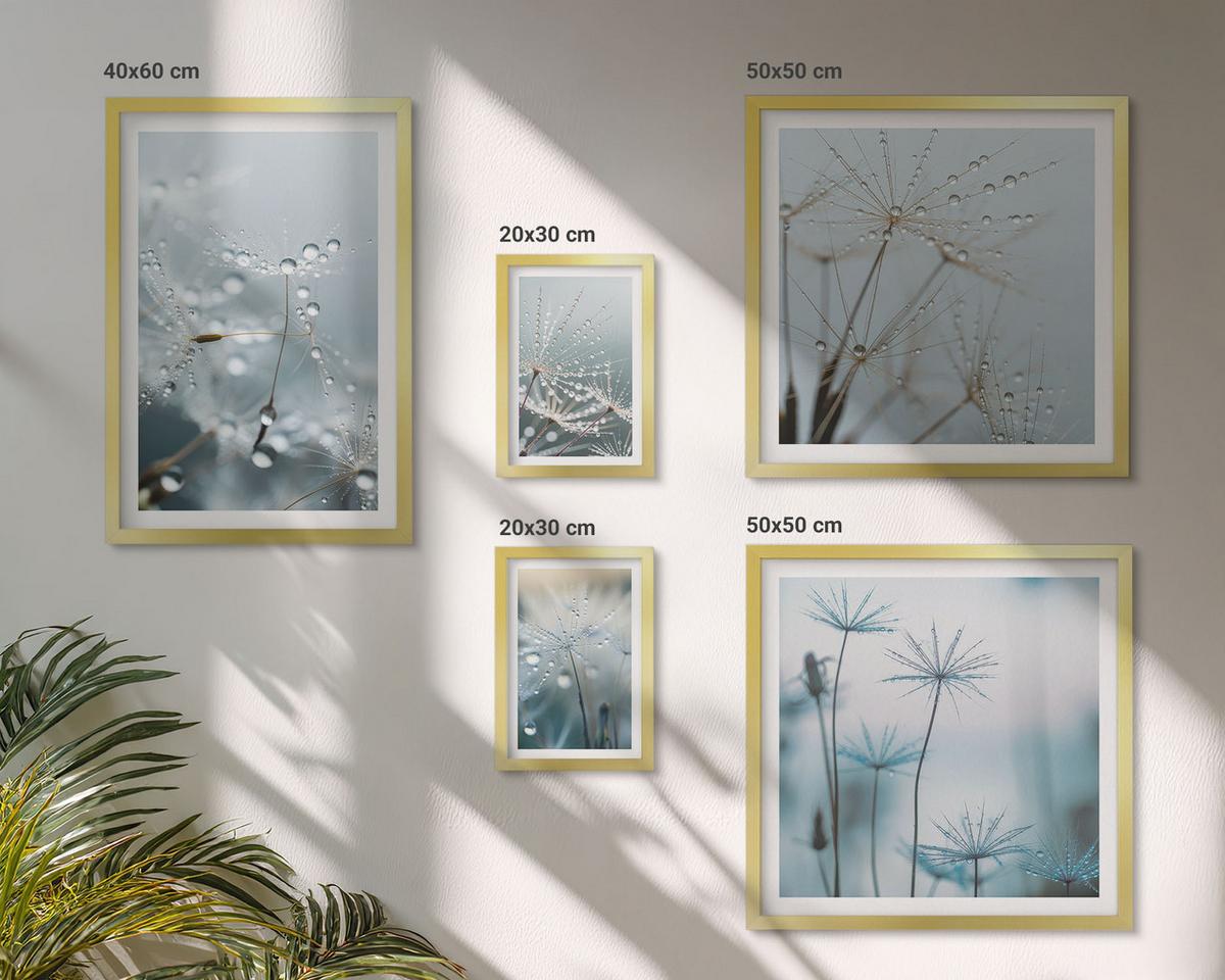 BILDER SET 5er Set - 50x50 cm & 20x30 cm & 40x60 cm Goldrahmen - Wassertropfen auf Löwenzahnsprossen - Goldfarben, Kunststoff (40/60cm) - TULUP