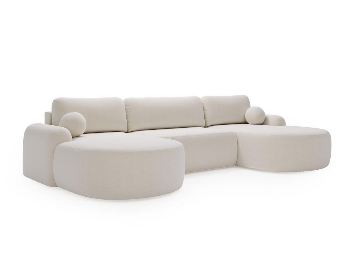 ECKSOFA Aurio U Bouclé-Stoff Weiß - Schwarz/Weiß, Kunststoff/Textil (347/177cm) - Graingold