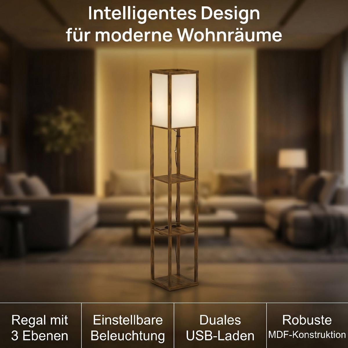 STEHLAMPE Acryl MDF Rustikal-Braun - Eichefarben, Holzwerkstoff (26/26/160cm) - HOMCOM