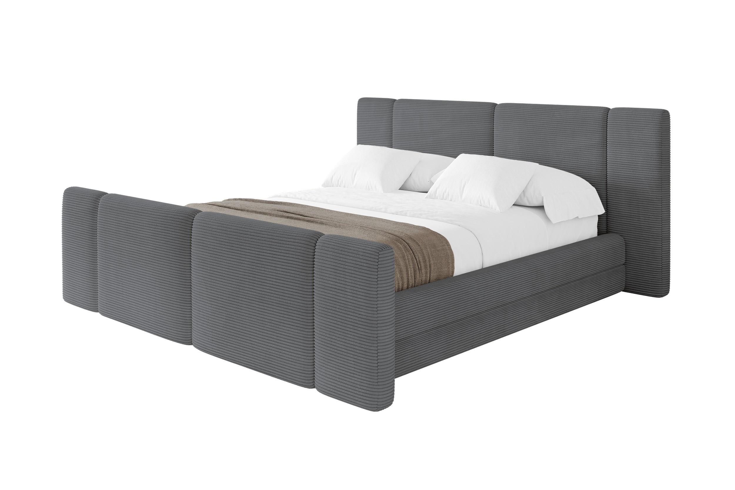 POLSTERBETT mit Bettkasten, Fußteil und Lattenrost, Boxbett ohne Matratze - TEVO-Z 160x200 Dunkelgrau - Graphitfarben, Holzwerkstoff/Textil (160/200cm) - ALTDECOR