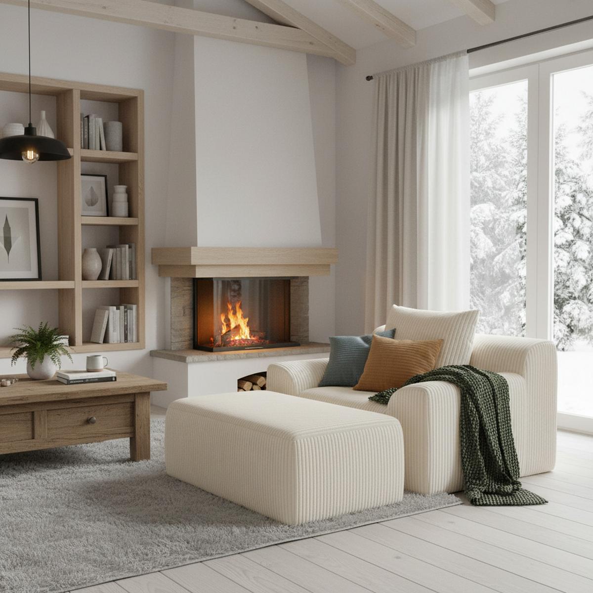 SESSEL mit Hocker in Cord Übergroßer Relaxsessel - Beige, Textil (110/67/147cm) - Urban Meuble