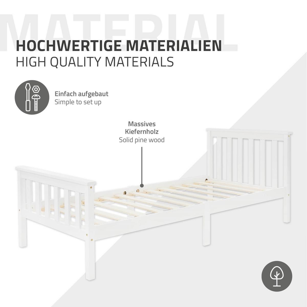 HOLZBETT mit Matratze 90x200 cm Weiß aus Kiefernholz - Weiß, Holz (90/200cm) - ML-DESIGN