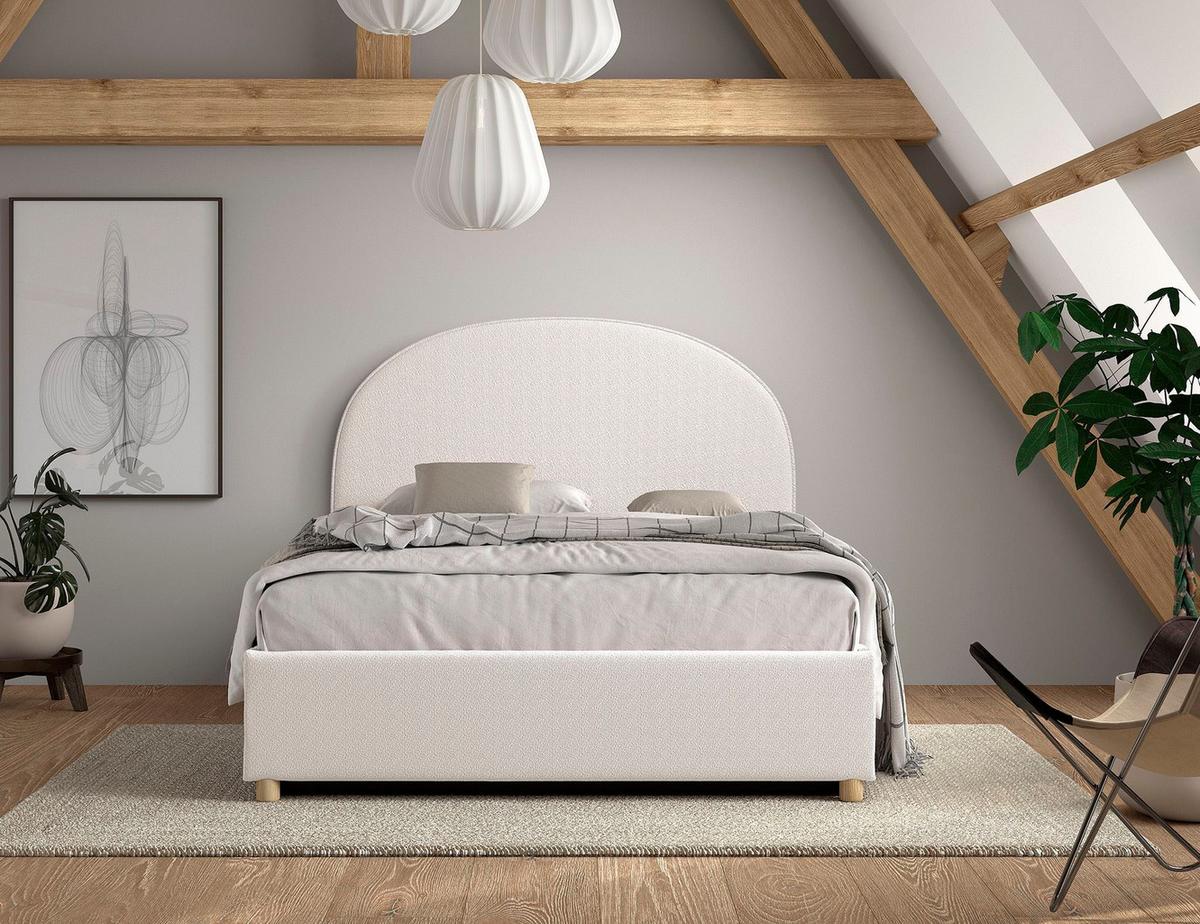 POLSTERBETT Karlotta 140x200 mit Bettkasten Bouclé Stoff weiß - Weiß, Kunststoff (140/200cm) - 58aufmkessel