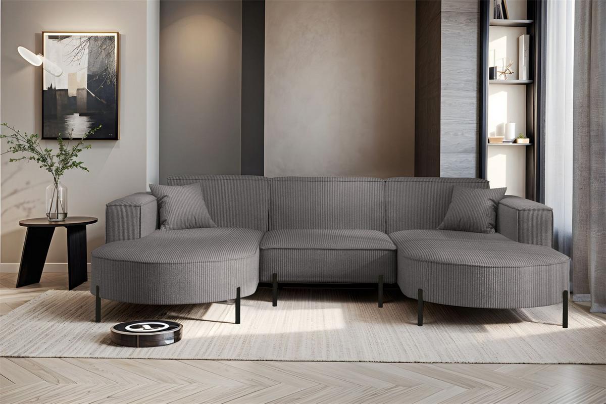 WOHNLANDSCHAFT Valencia - Grau, Holzwerkstoff/Textil (299/80/165cm) - Fun Möbel