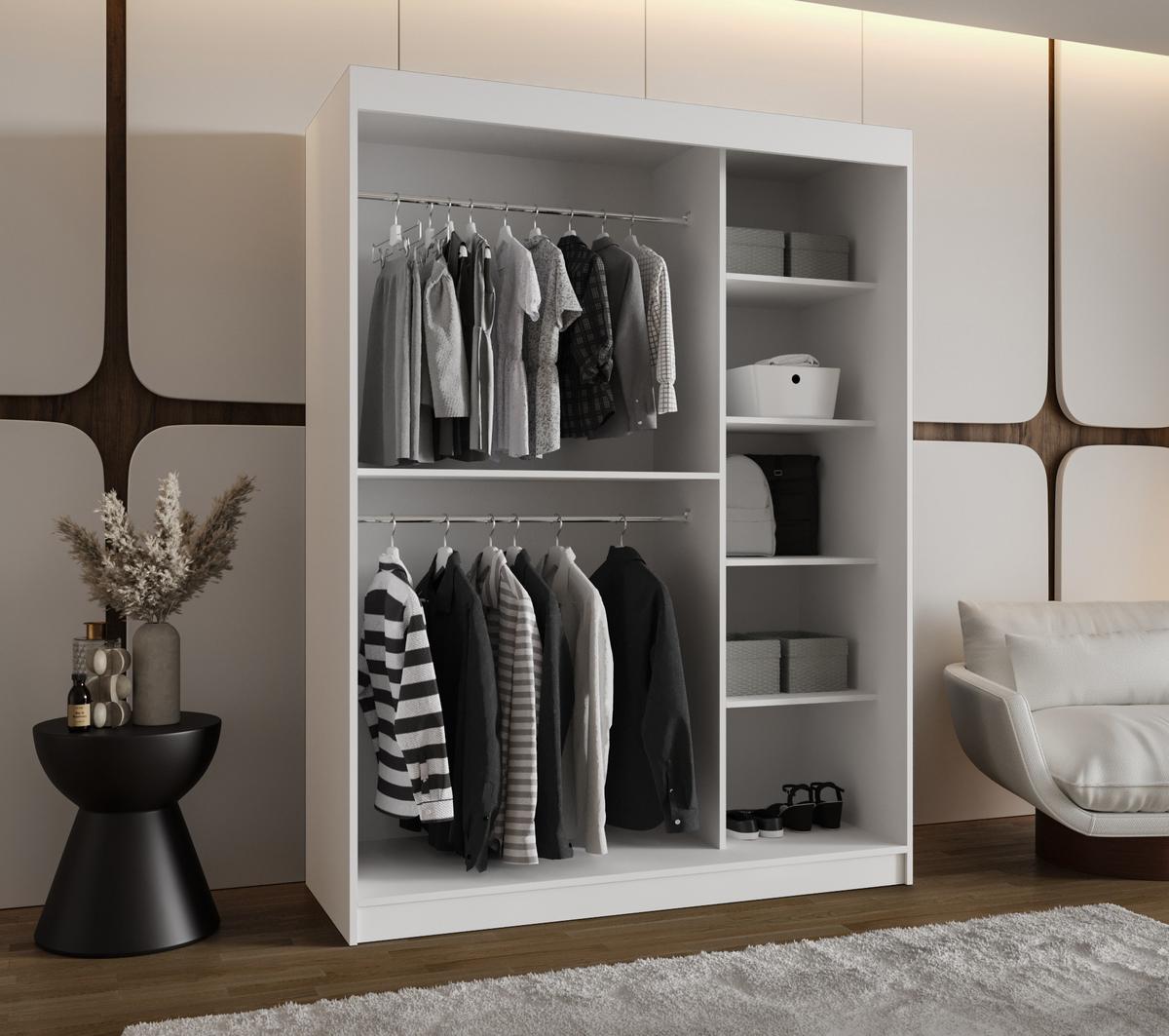 SCHIEBETÜRENSCHRANK TOKYO 200/150/62 2-türig - Silberfarben/Weiß, Holz/Kunststoff (150/200/62cm) - MÖBEL KRYSPOL