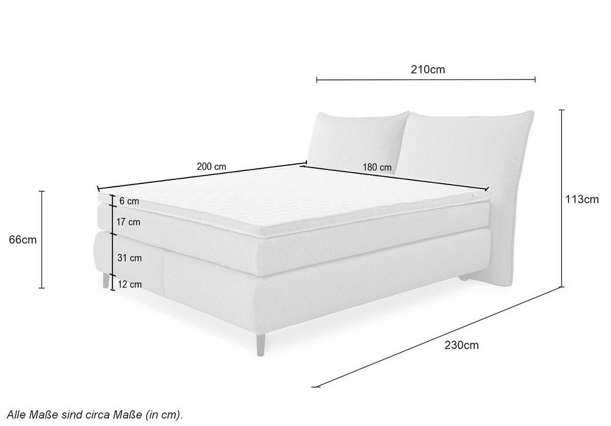 BOXSPRINGBETT 180x200 cm, Kopfteil m.Keder, 7-Zonen-Tonnentaschen-Federkernmatratzen H3+H4, Topper, Bonell-Federkern, Flachgewebe Beige Grau / 20020 - Greige/Schwarz, Textil/Metall (180/200cm) - luma-home
