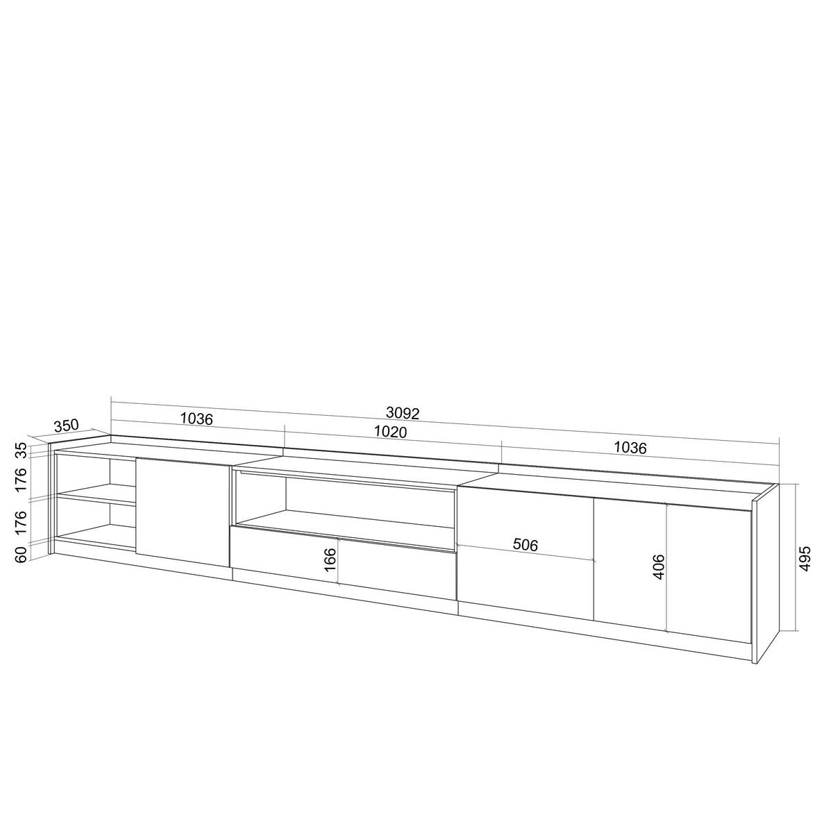 LOWBOARD, Dunkler Eiche und Schwarz, 310/37/50cm - Hellbraun, Holzwerkstoff (310/50/37cm) - Skraut Home