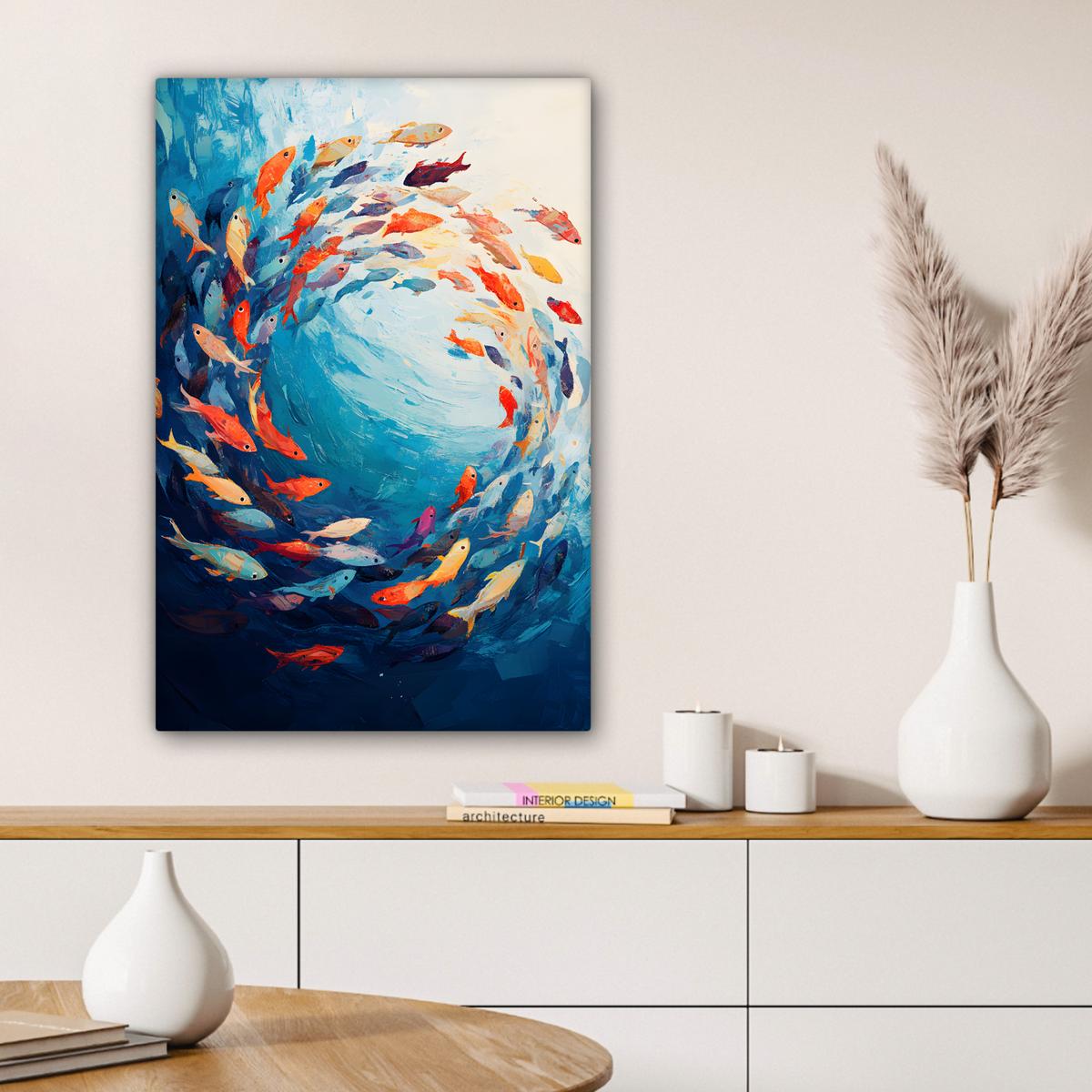 LEINWANDBILD Meer - Fische - Bunt - Dynamisch Wanddeko 40x60 cm - Hellblau, Textil (40/60cm) - MuchoWow