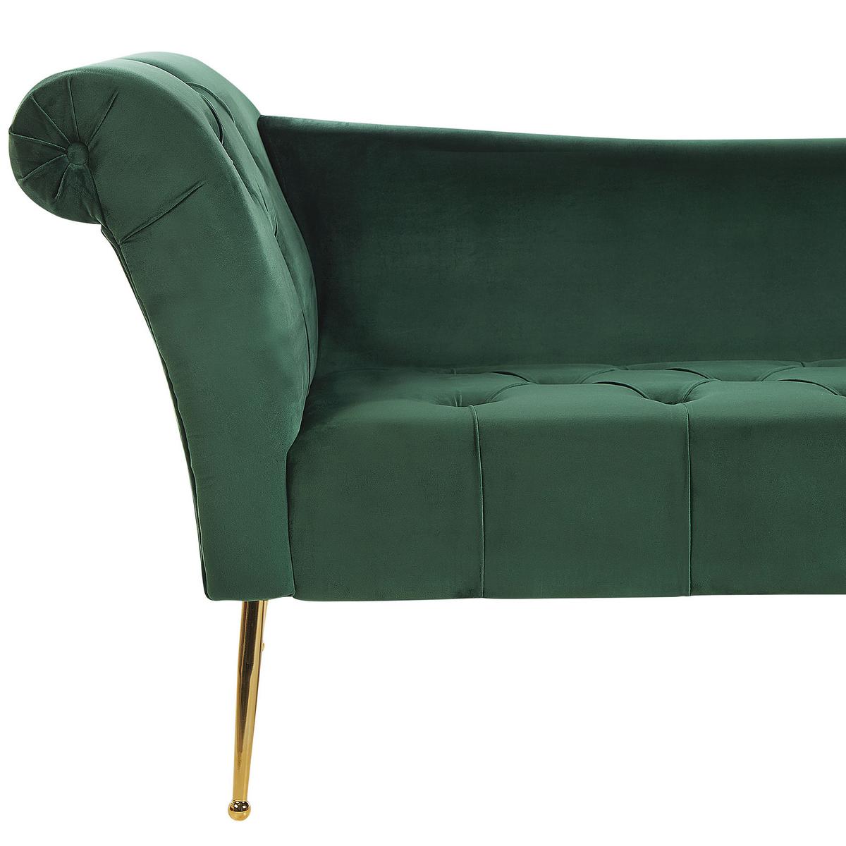 CHAISELONGUE Samtstoff dunkelgrün/gold Nantilly - Goldfarben/Grün, Textil (175/76/70cm) - Beliani