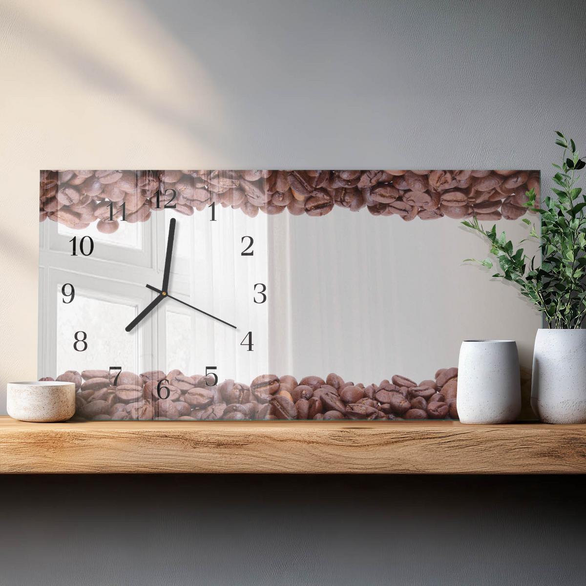 WANDUHR aus Glas 60x30 cm - Kaffeebohnen - Braun, Glas (60/30/0.4cm) - TULUP