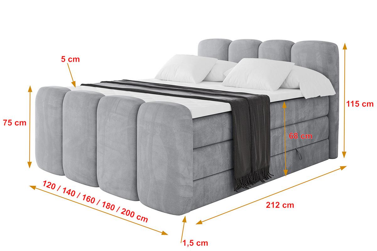 BOXBETT mit Matratze H3|H4 und Lattenrost - NINA-Z KING - 140x200 cm Monolith - Hellgrau - Hellgrau, Holzwerkstoff (140/200cm)