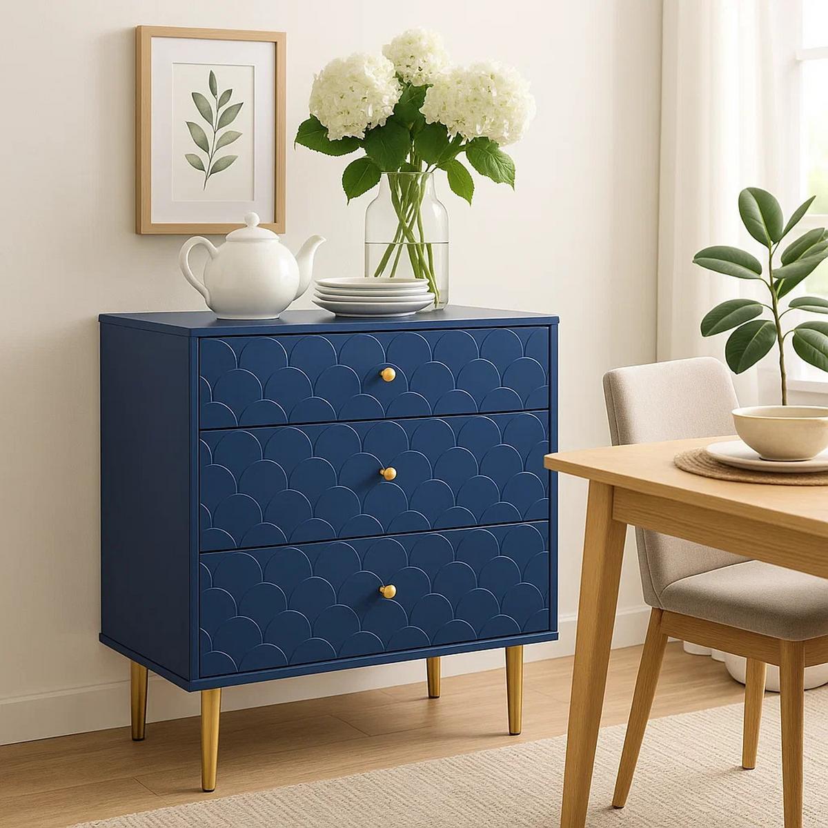 KOMMODE mit 3 Schubladen Blau - Blau, Holzwerkstoff (40/80/70cm) - Urban Meuble