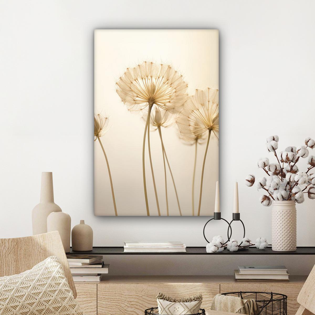 LEINWANDBILD Sonnenlicht - Löwenzahn - Botanisch - Blumen Wanddeko 40x60 cm - Creme, Textil (40/60cm) - MuchoWow