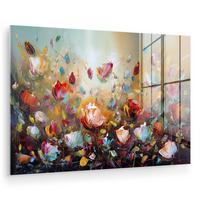 ACRYLGLASBILD Blumen - Kunst - Natur - Ölgemälde Room Decor 90x60 cm - Multicolor, Glas (90/60cm) - MuchoWow