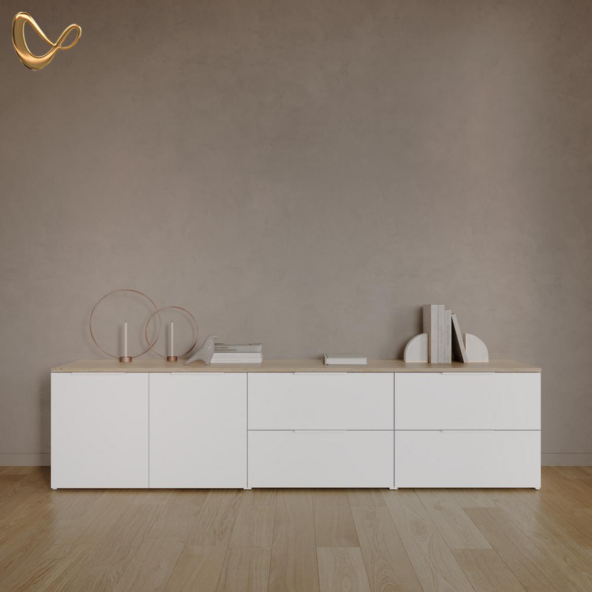 WOHNWAND Piave Weiß/Sonoma 3 Teile - Weiß/Sonoma Eiche, Holzwerkstoff (80/50/40cm) - Livinity®