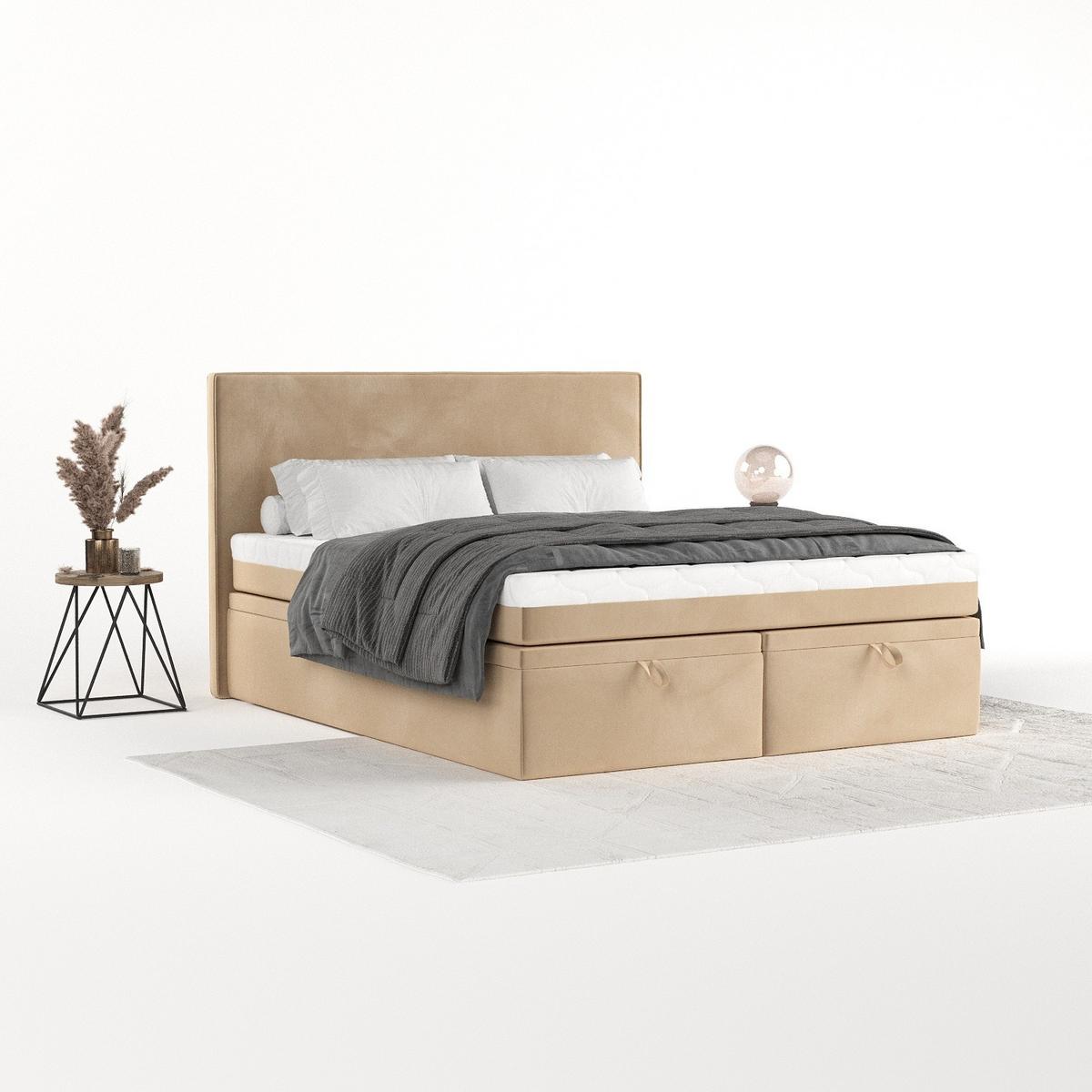 BOXBETT Zalla 180/200 cm Beige im Kronos Stoff - Beige/Schwarz, Holz/Holzwerkstoff (180/200cm) - AltaBeds