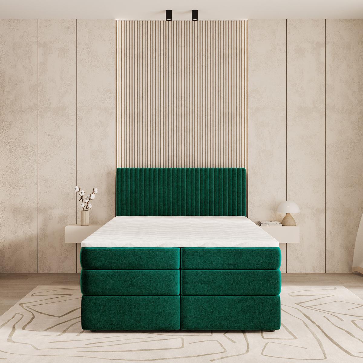 BOXSPRINGBETT FELBIO 160x200 cm mit Matratze und Topper - Grün - Grün, Holz (160/200cm) - MASSENO