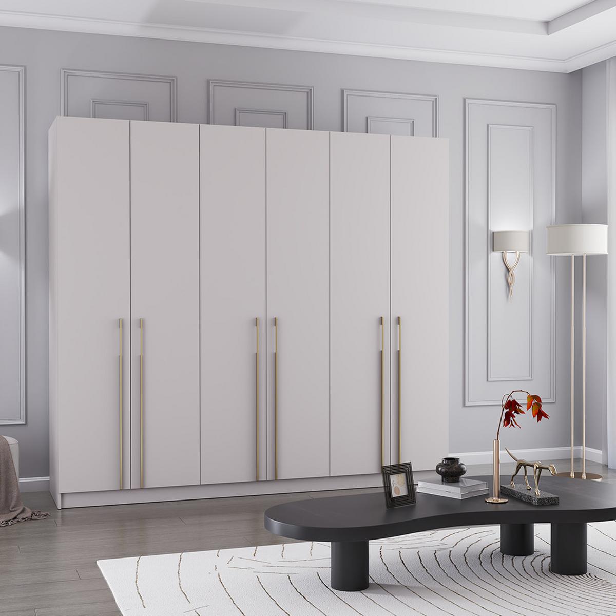 DREHTÜRENSCHRANK ROSA 6D 230/210/55 cm 6-türig Kaschmir - Kaschmir/Goldfarben, Holz/Holzwerkstoff (230/210/55cm) - imoebel24