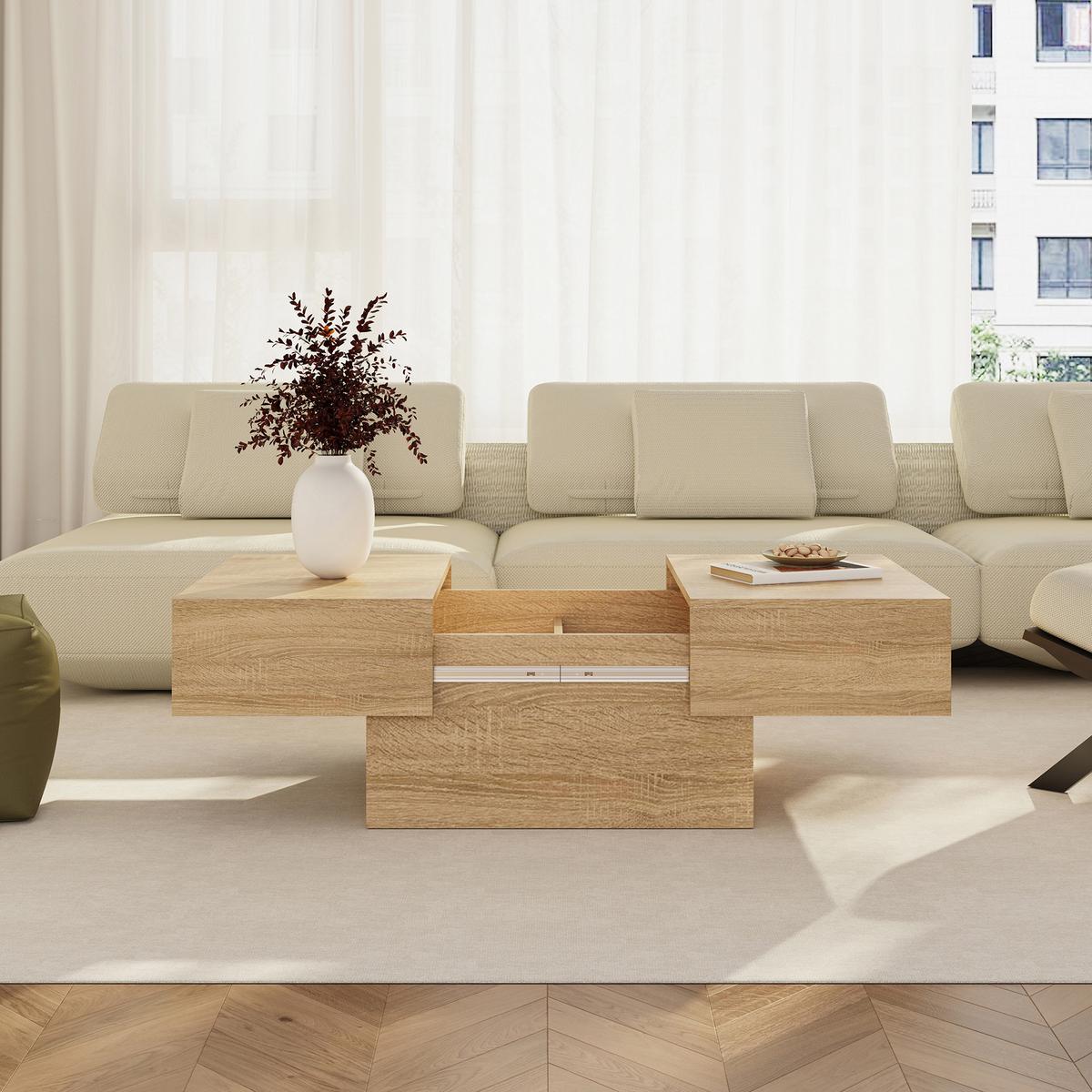 COUCHTISCH Lens 80/60/36 cm - Eichefarben, Holzwerkstoff (60/80/36cm) - [en.casa]