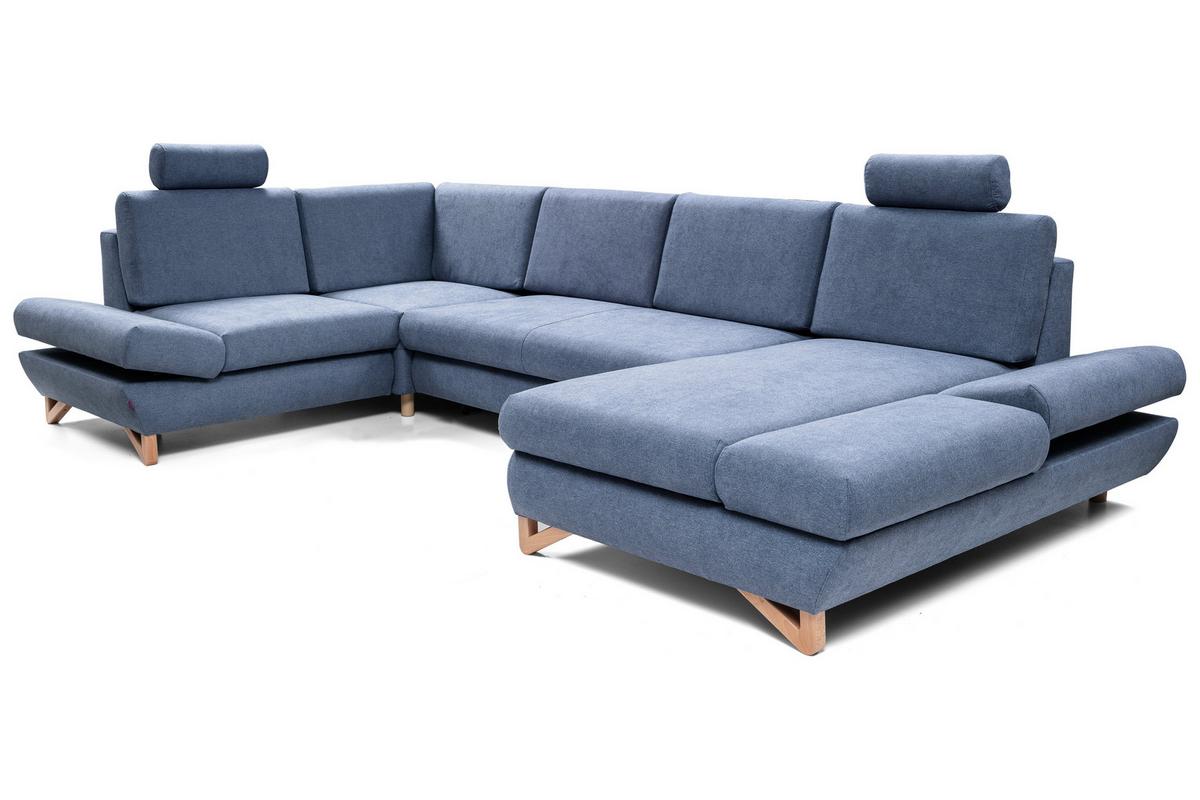WOHNLANDSCHAFT CASA IV L-S Blau Plüsch-Stoff mit Schlaffunktion - Blau, Holz (344/100/199cm) - MASSENO