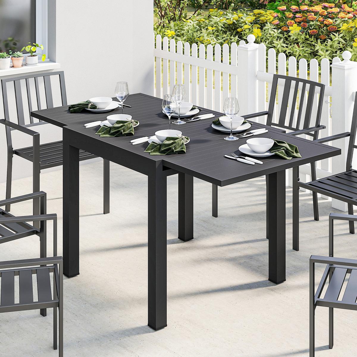 AUSZIEHBARER-GARTENTISCH Aluminium Schwarz - Schwarz, Metall (160/80/75cm) - Outsunny