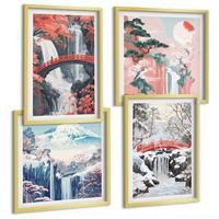 BILDER SET 4er Set - 50x50 cm & 40x60 cm Goldrahmen - Berglandschaften und Wasserfälle - Goldfarben, Kunststoff (50/50cm) - TULUP