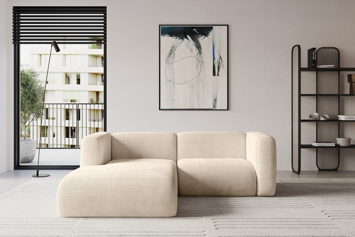 ECKSOFA Ottomane Links MIRA-L1 227x179x89 Beige Cord - Sandfarben/Beige, Holzwerkstoff/Kunststoff (227/179cm) - ALTDECOR