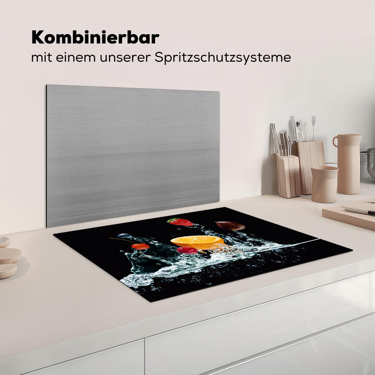 HERDABDECKPLATTE Wasser - Obst - Orange - Erdbeere - Kirsche - Schwarz Herdabdeckung Induktionsfeld 70x52 cm - Orange, Kunststoff (70/52/0.2cm) - MuchoWow