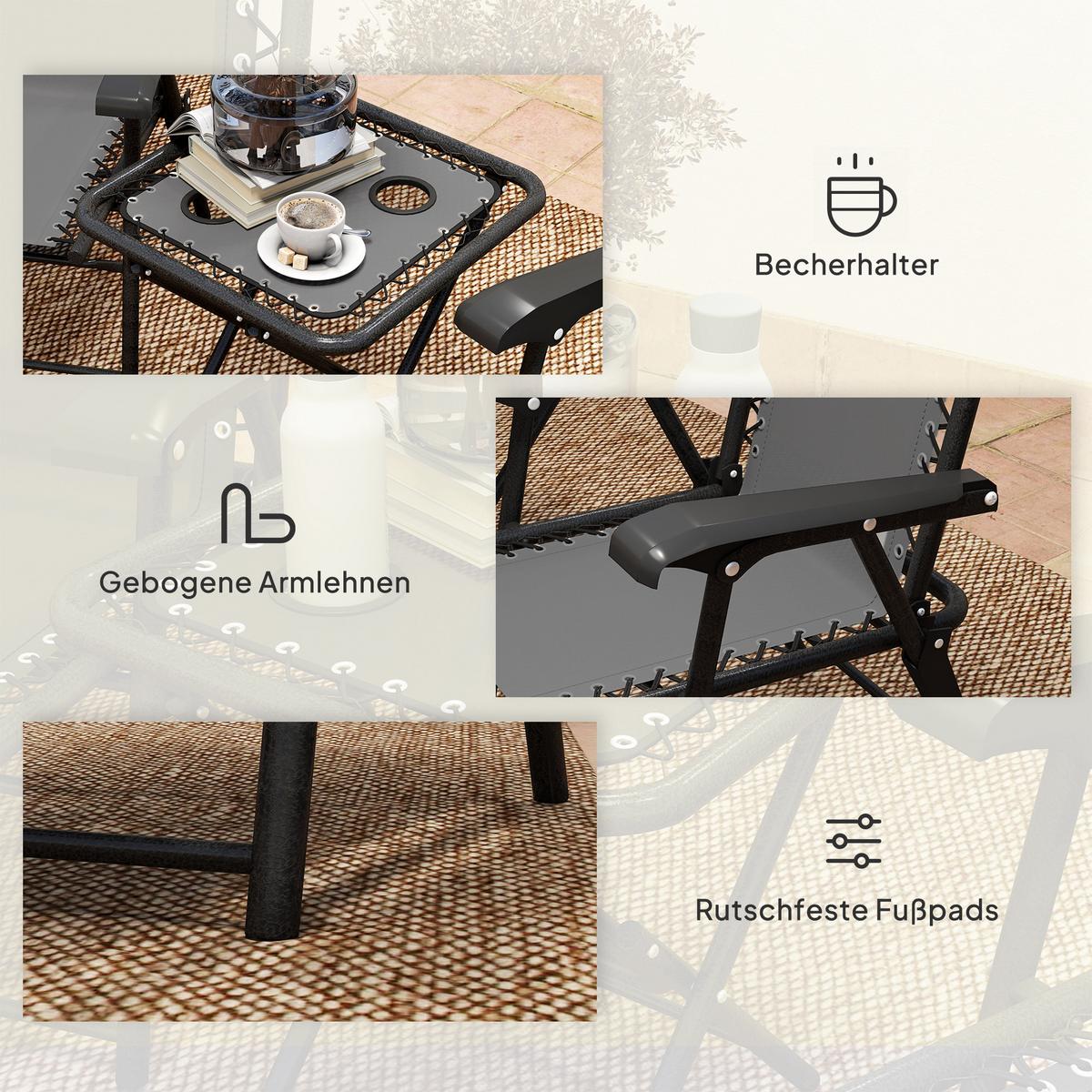 GARTENMÖBEL-SET 3 TLG. Dunkelgrau mit Becherhalter - Dunkelgrau, Metall - Outsunny