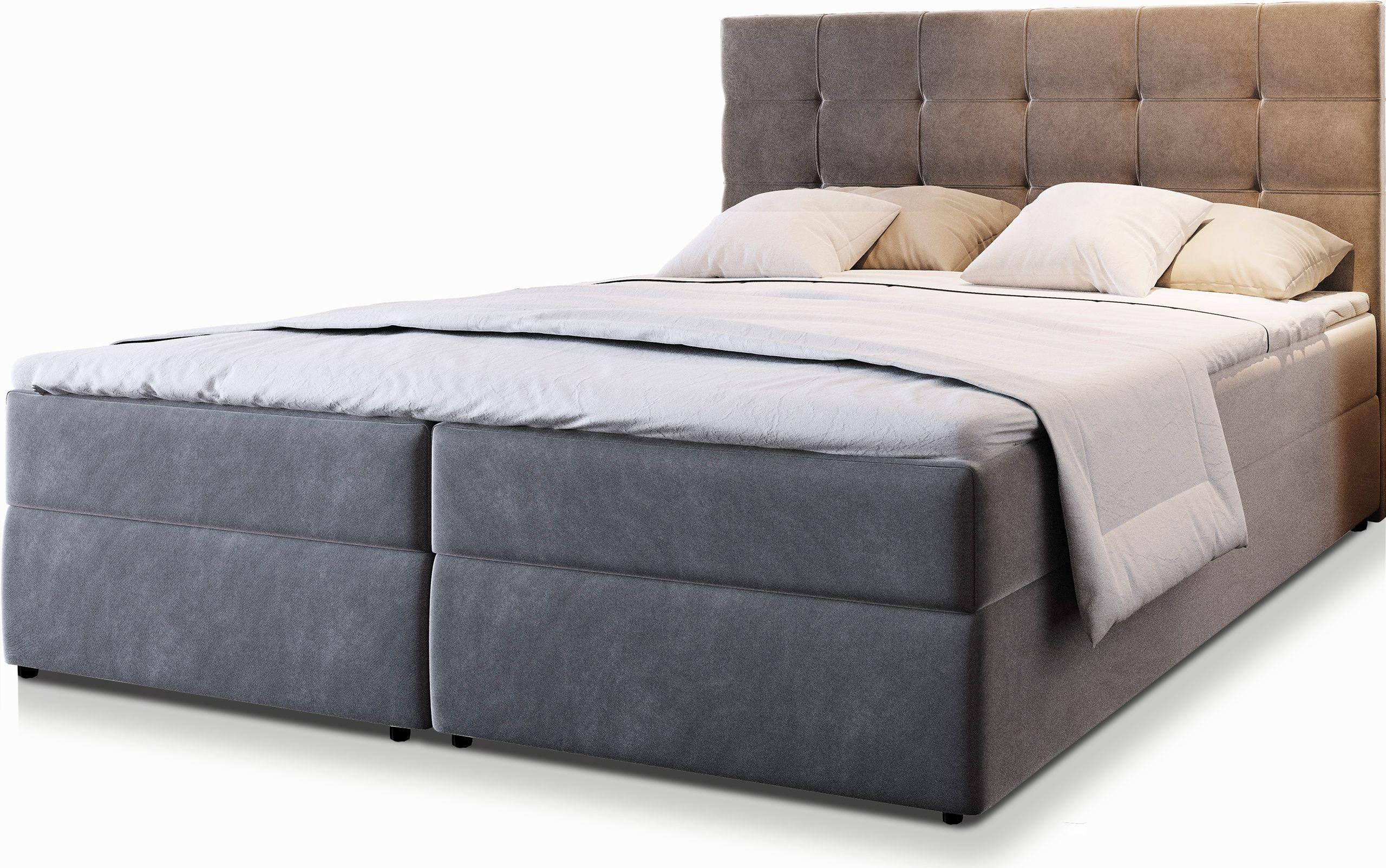 BOXBETT GLOS 160x200 cm mit Matratze und Topper, H2+H3 - Grau - Grau, Holz (160/200cm) - MASSENO