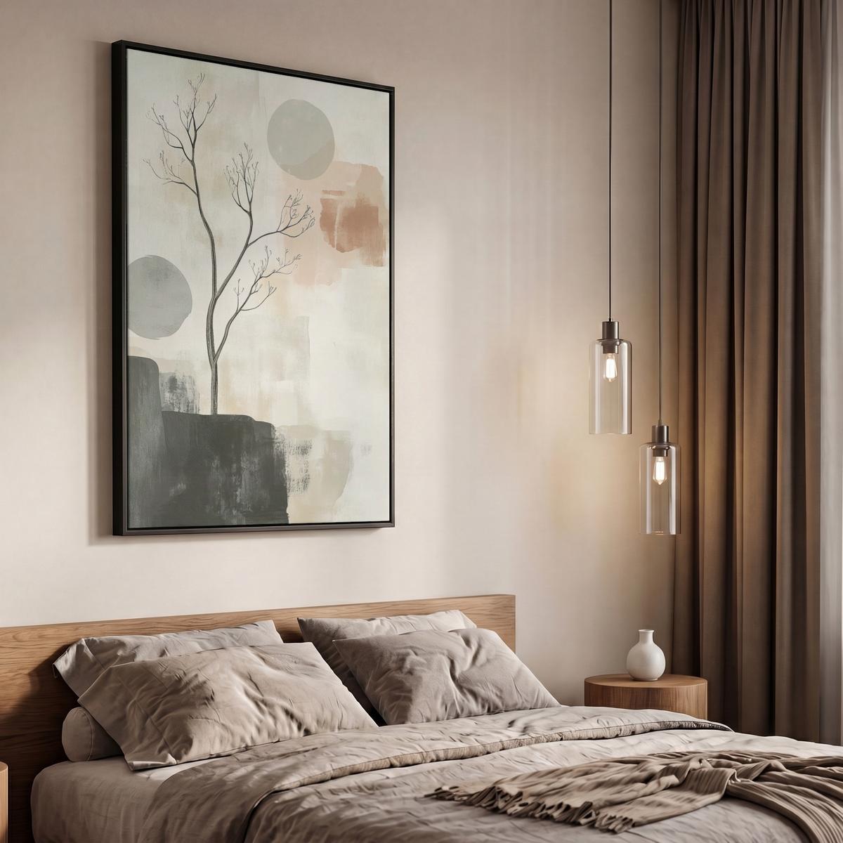 LEINWAND Bilder mit Rahmen - Wabi sabi - Beige - Pflanze - 60x90 - Sandfarben, Textil (60/90cm) - MuchoWow