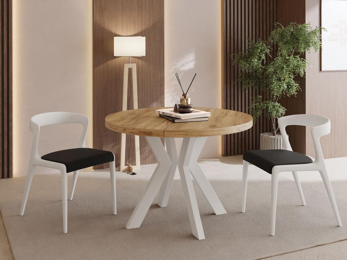 ESSTISCH Savio Weiß rund ausziehbar verlängerbar, Eiche Braun 80-130/80/77 cm - Eiche Wotan/Weiß, Holz/Holzwerkstoff (80/130/77cm) - WFL GROUP