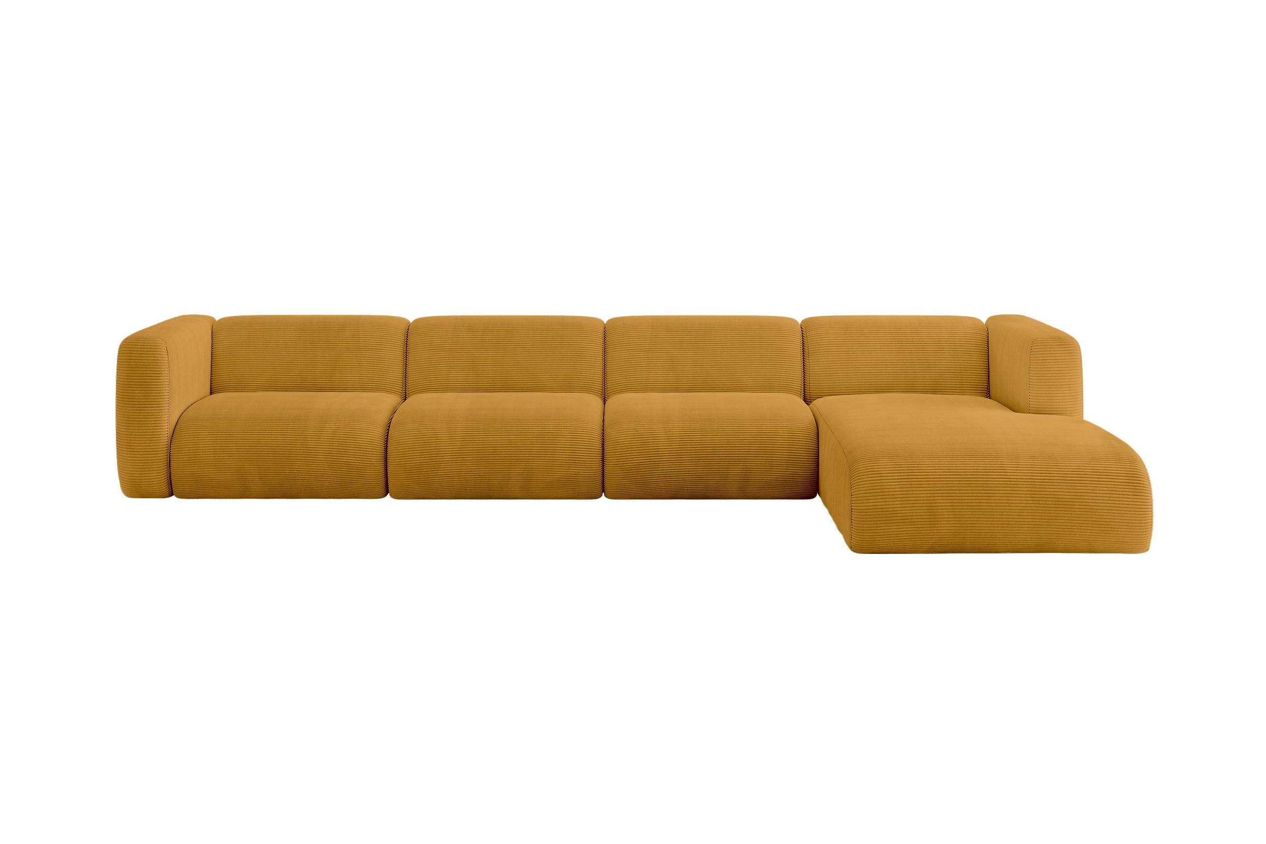 ECKSOFA Ottomane Rechts MIRA-L3 409x179x70 Senfgelb Cord - Currygelb/Schwarz, Holzwerkstoff/Kunststoff (409/179cm) - ALTDECOR