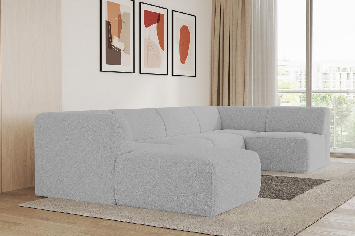 WOHNLANDSCHAFT Ottomane Links MOVO-L 345x180x78 cm Hellgrau Bouclé - Anthrazit, Holzwerkstoff/Kunststoff (345/78/180cm) - ALTDECOR