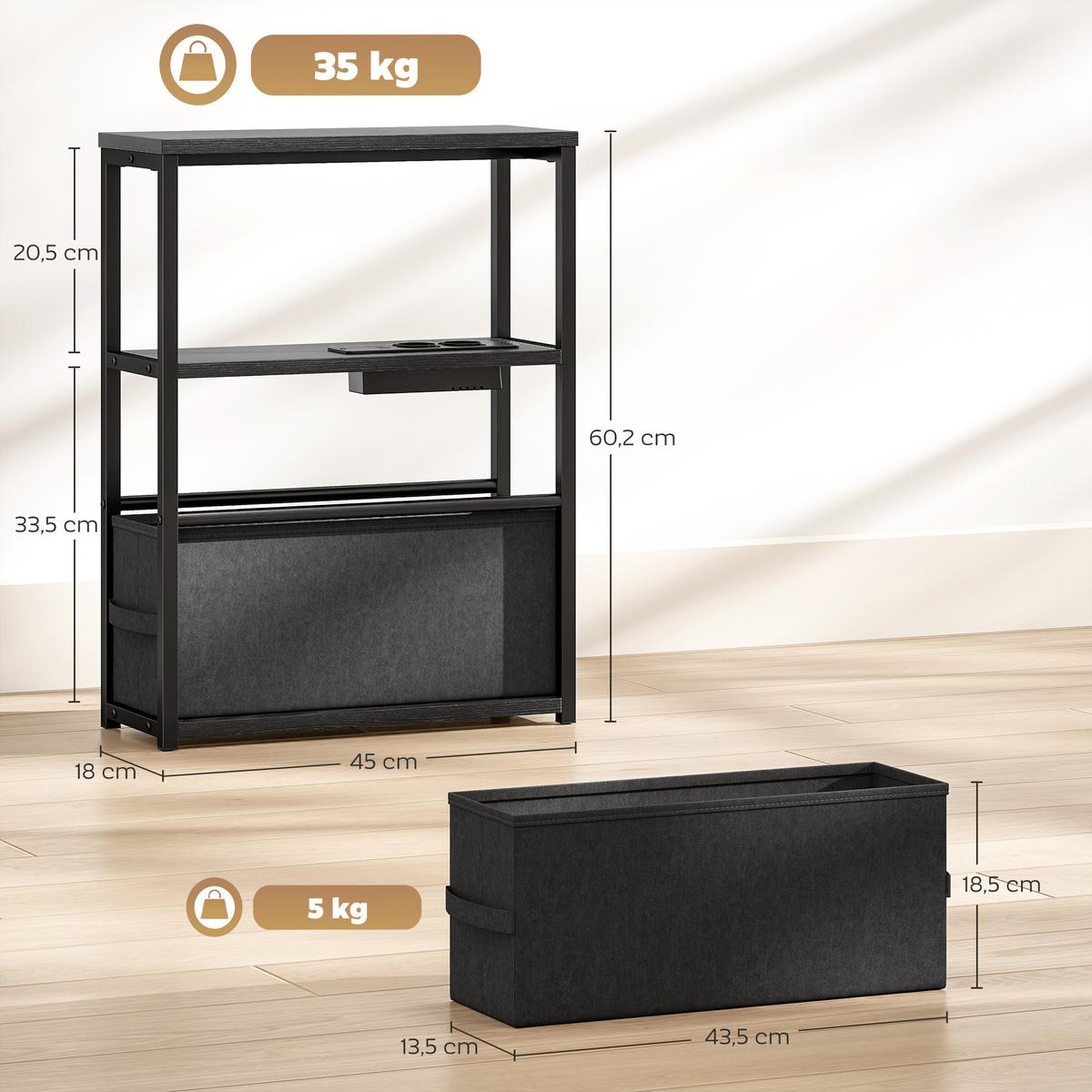 BEISTELLTISCH MDF Stahl Schwarz - Schwarz, Holzwerkstoff (45/18/60.2cm) - HOMCOM