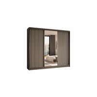 KLEIDERSCHRANK mit Spiegel-Schiebetüren und Aluminium-Leisten, LED-Beleuchtung - LAMELO - 240 cm Grau+Grau+Weiß - Weiß/Grau, Holzwerkstoff (240/216/61cm) - ALTDECOR