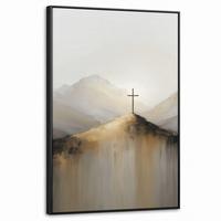 LEINWAND Bilder mit Rahmen - Hügel - Abstrakt - Kreuz - Christentum - 60x90 - Beige, Textil (60/90cm) - MuchoWow